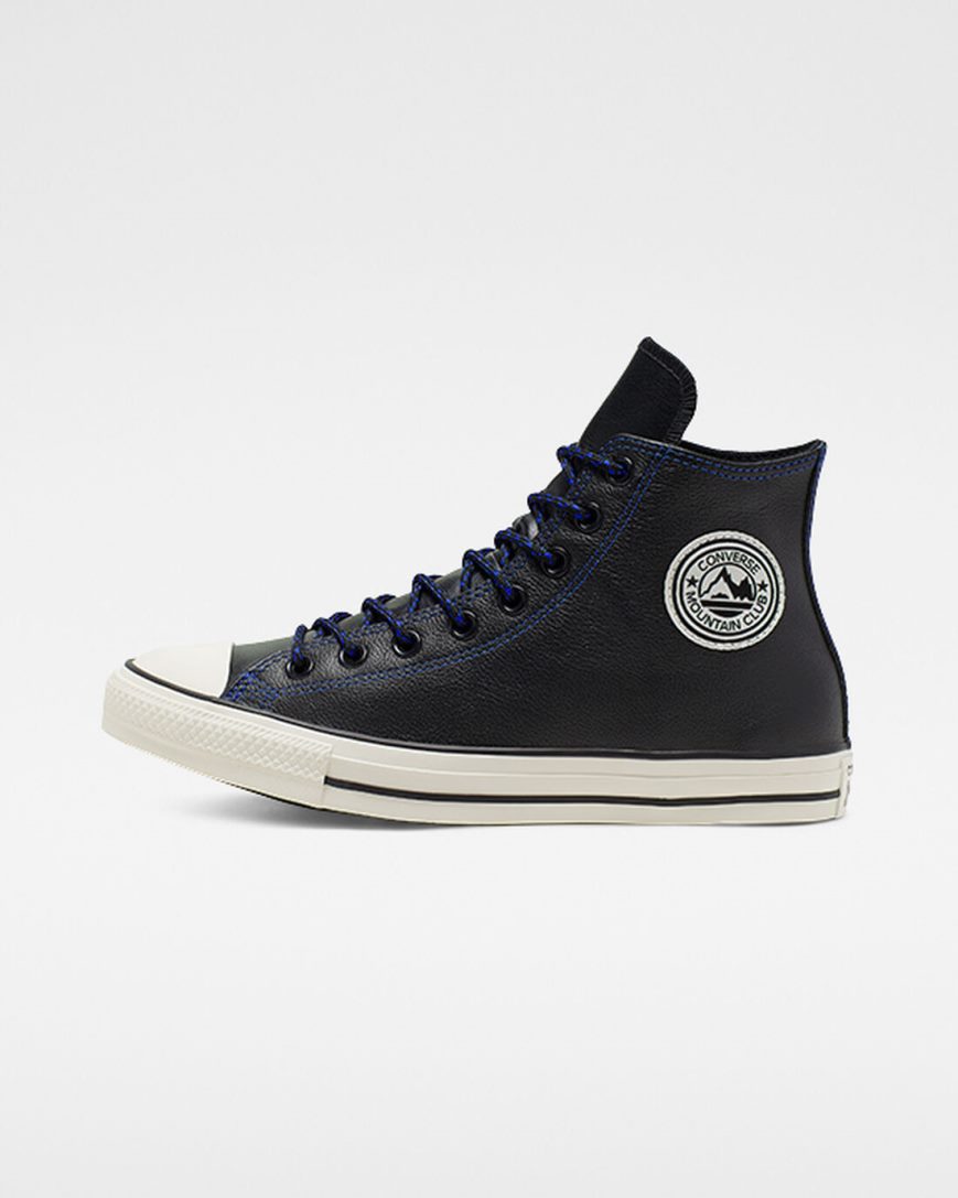 Dámské Boty Vysoké Converse Tumbled Læder Chuck Taylor All Star Černé Královská Modrá | CZ YSVJ91